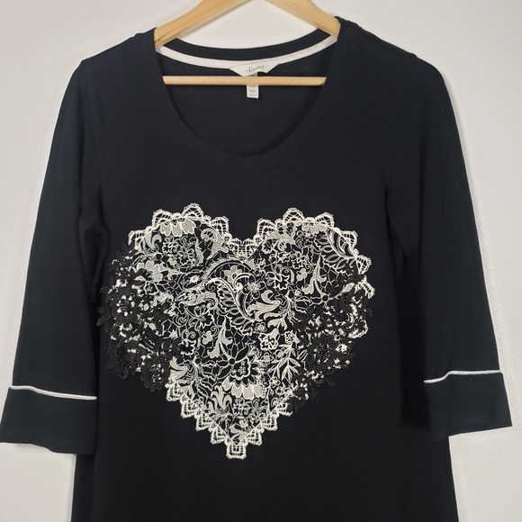 Soma S Small Nightgown Black Ivory 3/4 Sleeve Lace - Picture 2 of 6